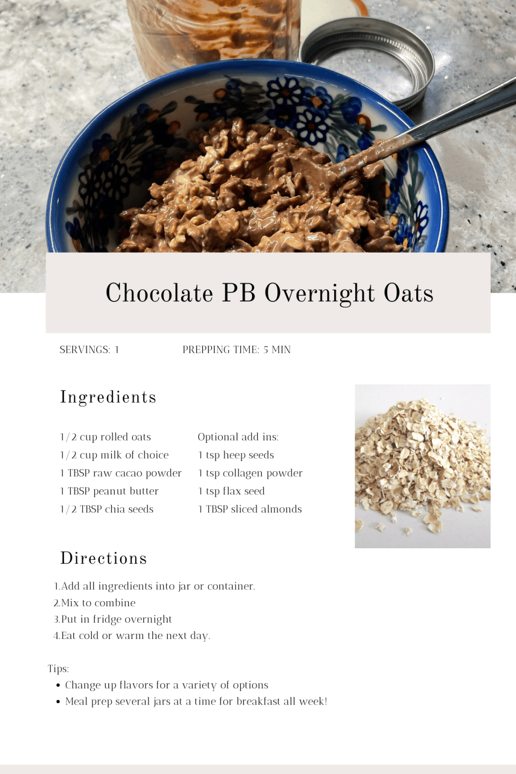 Chocolate Peanut Butter Overnight&nbsp;oats